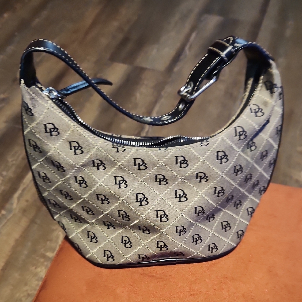 Dooney & Bourke Gray Monogram Shoulder Bag with Leather Trim